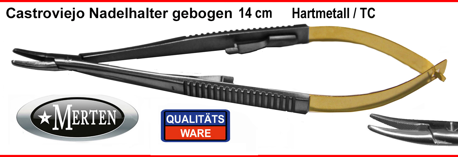 Nadelhalter Castroviejo Mikro - gebogen - TC Hartmetall 14 cm – Dentalinstrument